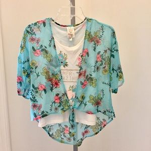 GIRLS 10/12 LARGE SUMMER TANK AND SHAWL TOP FLORAL